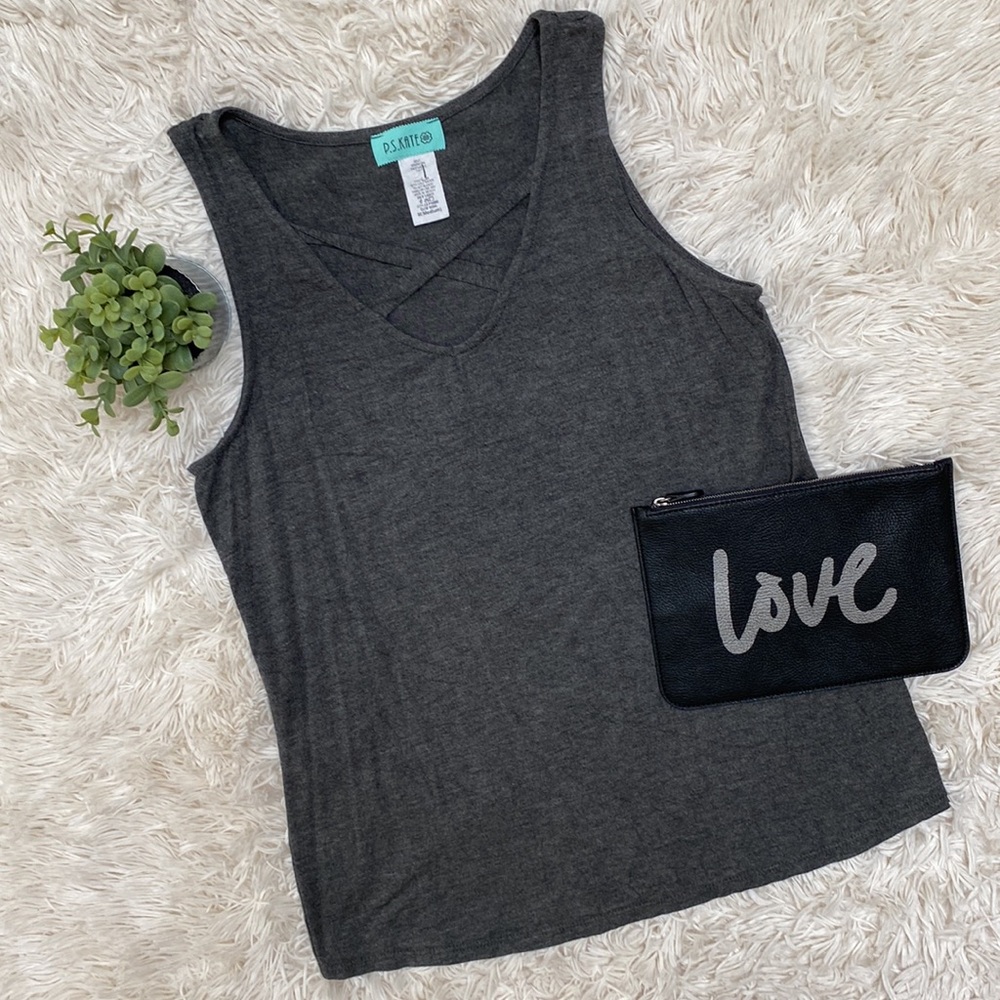 P.S. Kate Crisscross V-Neck Tank 💗 Gray
